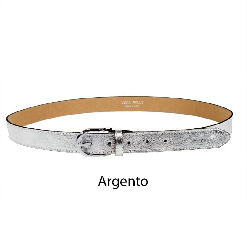 Women's handmade Italian laminated leather belt with metal buckle.