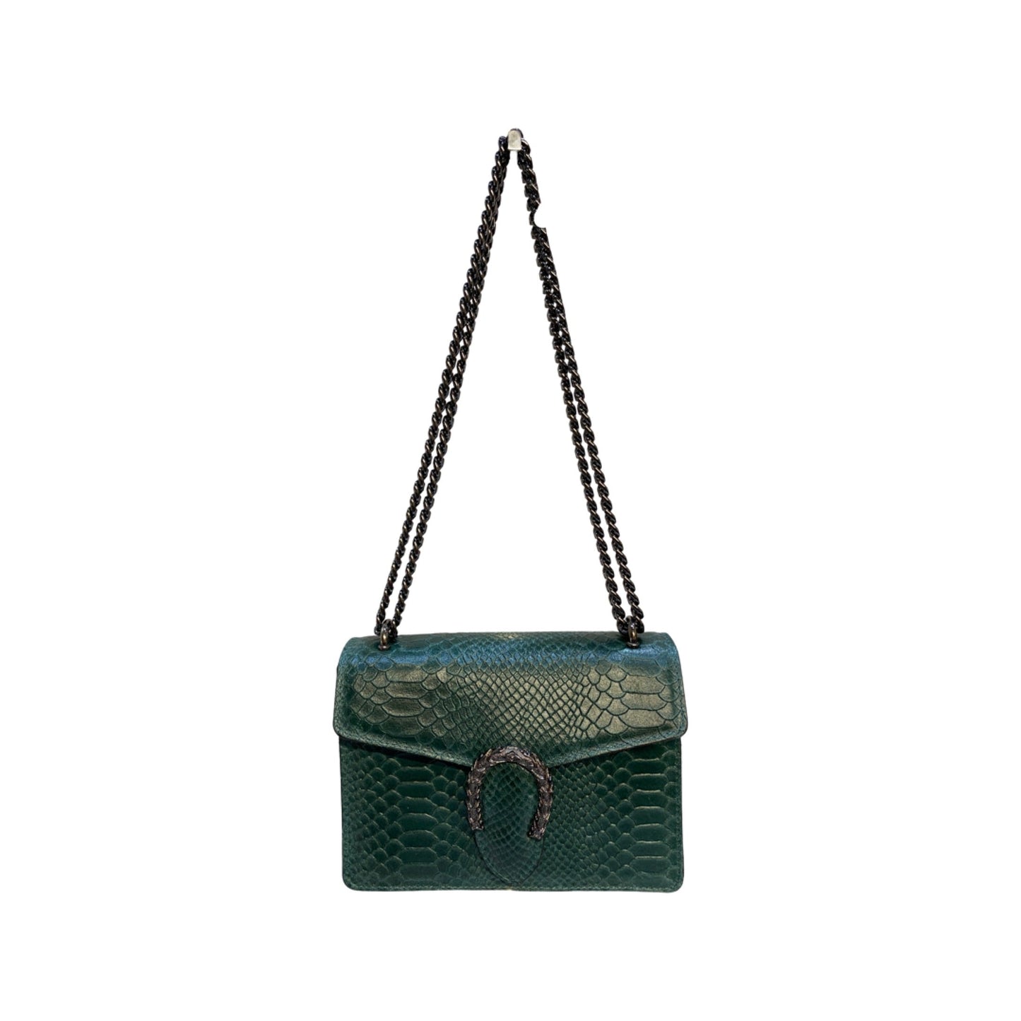 Small crossbody leather bag with chain and tiger hardware, made in Italy.