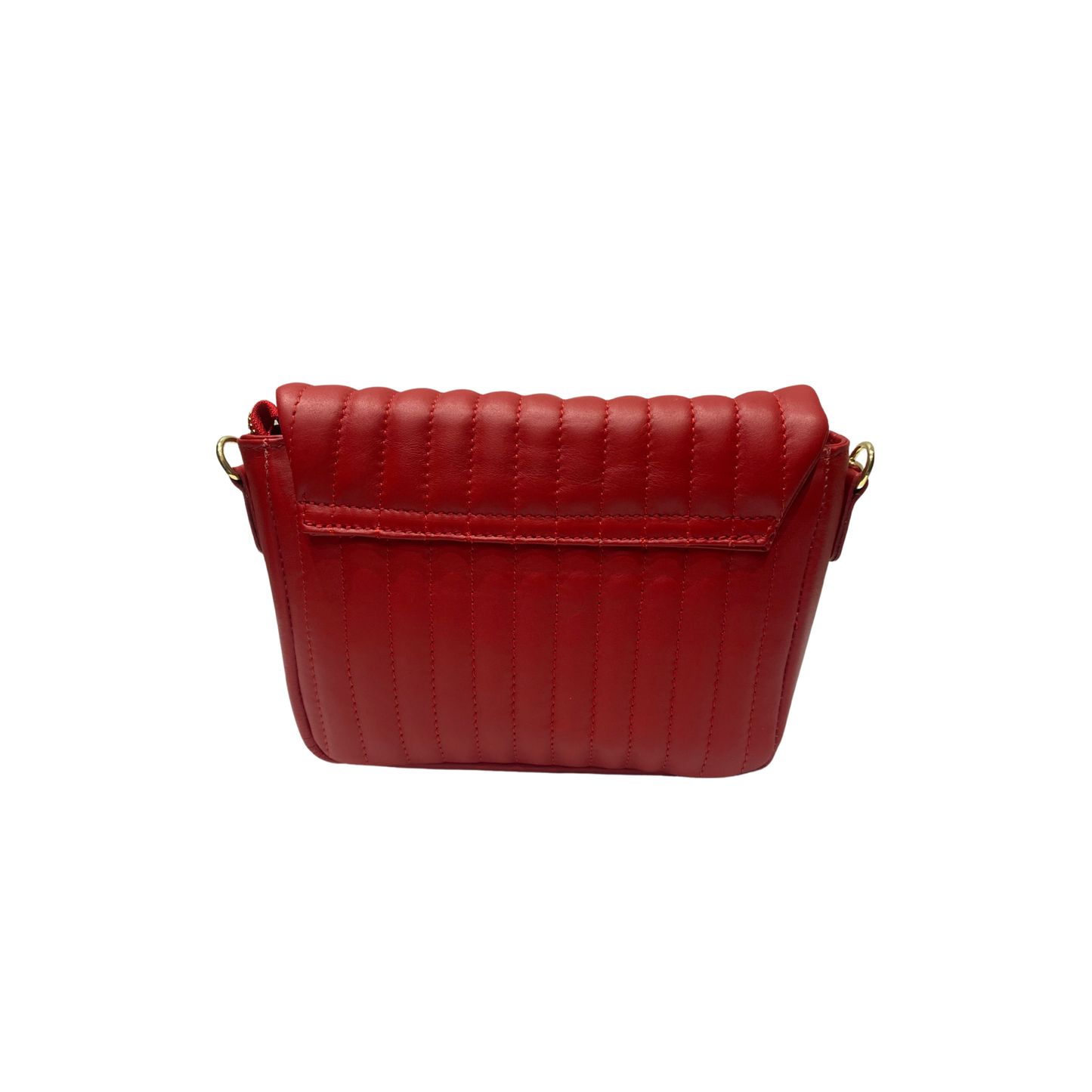 Quilted crossbody leather bag with chain strap, red color.
