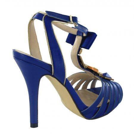 Menbur blue platform high heel sandals with decorative jewels and open toe design.