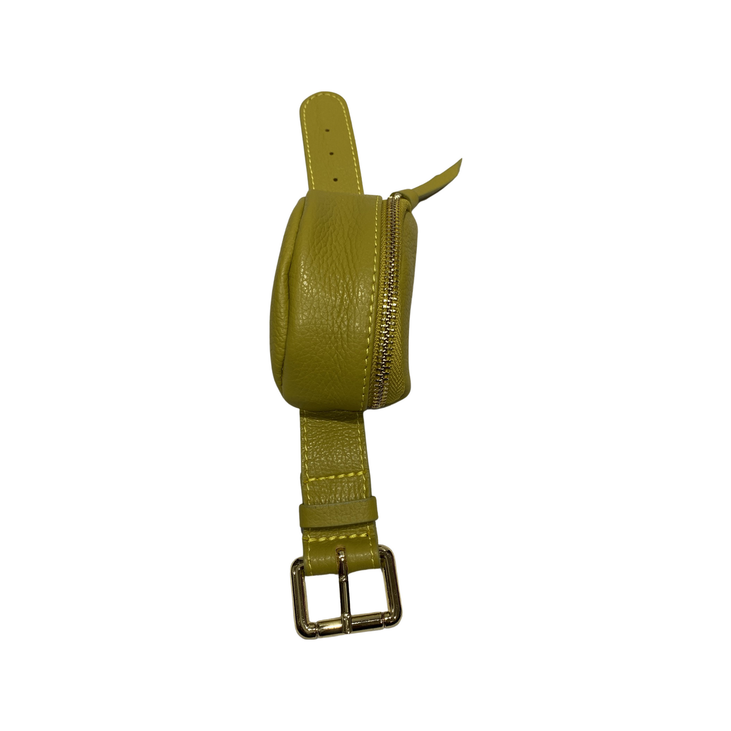 Mini wrist leather bracelet with adjustable strap and gold-color metal detailing.