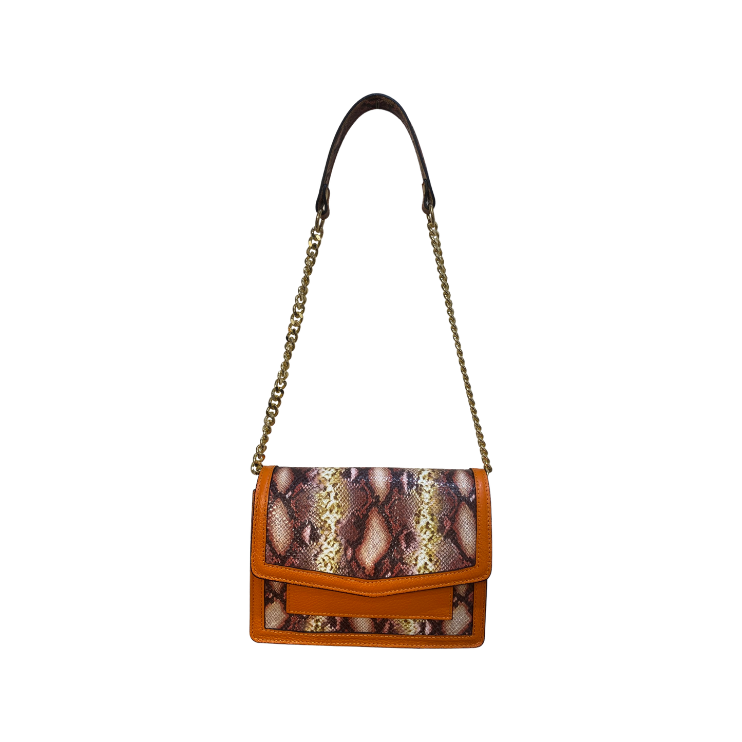 Animal print leather tote bag with quilted design, chain strap, and gold accessories.