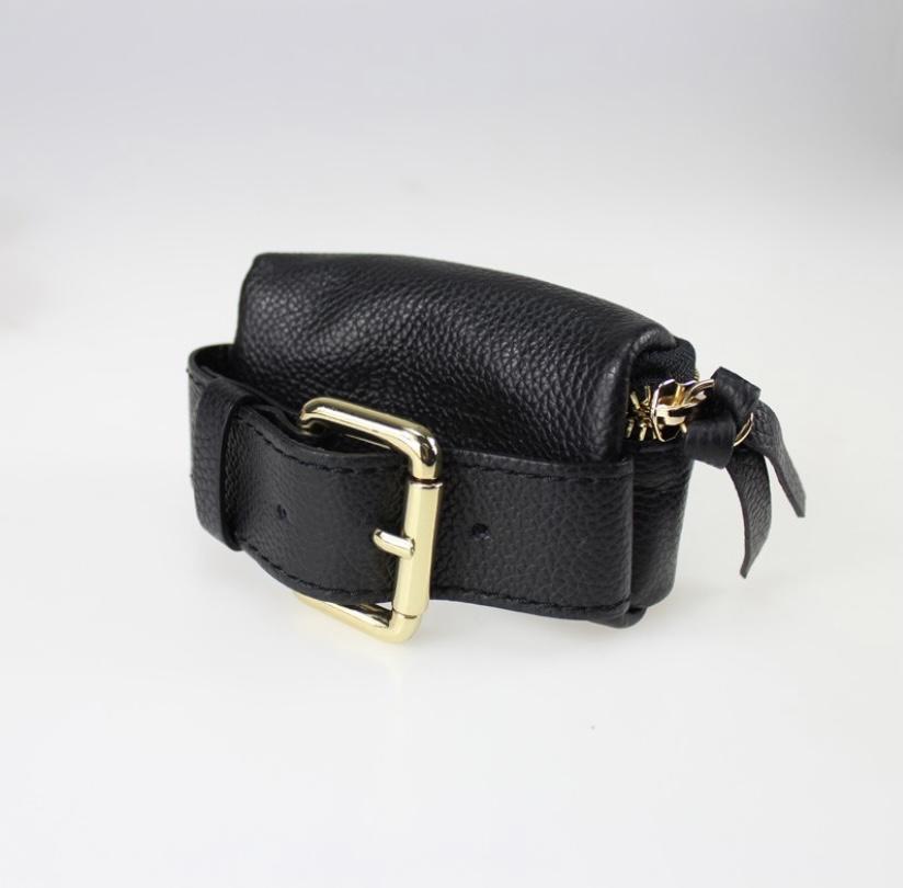 Mini wrist leather bracelet with adjustable calf leather strap and gold-color metal detailing.