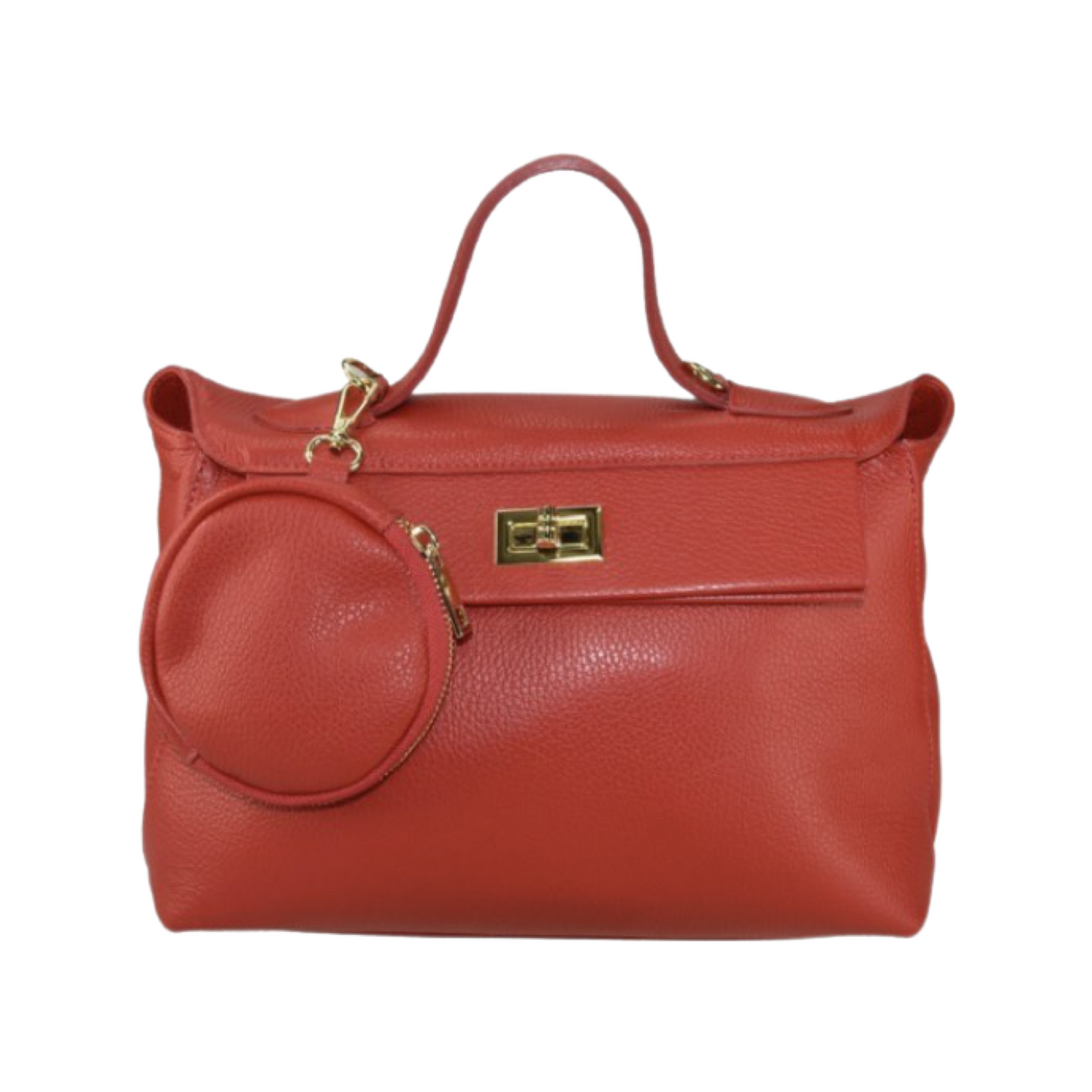 Elegant leather crossbody bag with gold accessories and adjustable strap. Made in Italy.