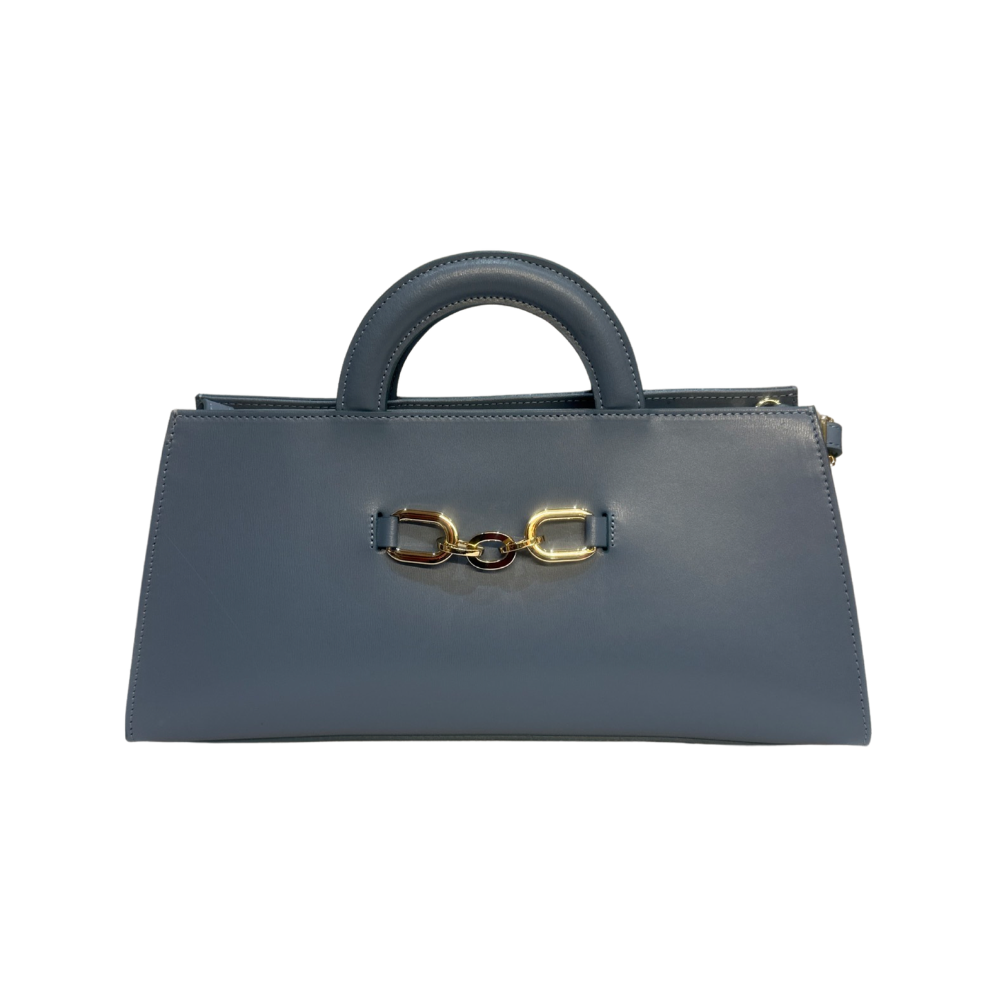 Leather tote bag with top handles and removable shoulder strap.
