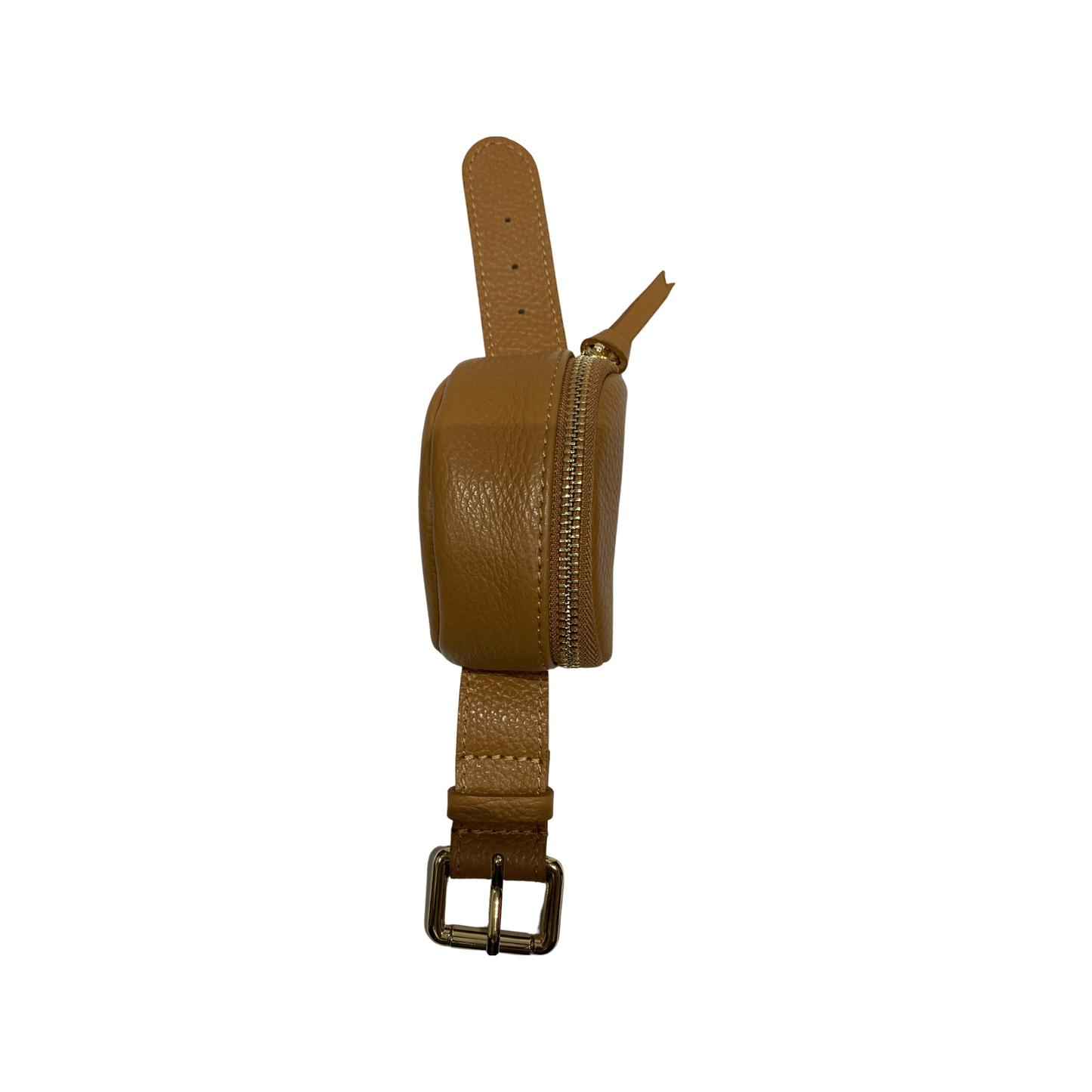 Mini wrist leather bracelet with adjustable strap and gold-color metal detailing.