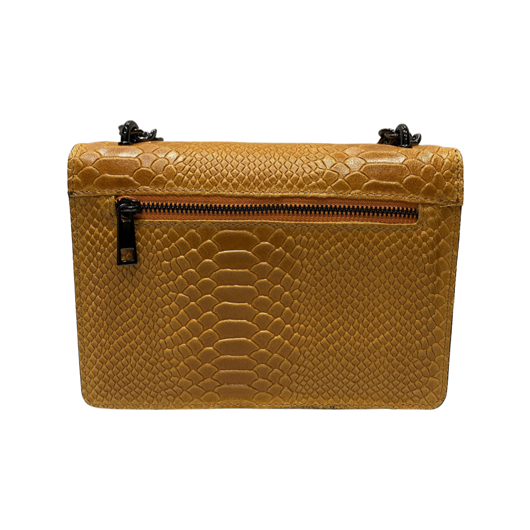 Crossbody Leather Bag with Chain Strap and Tiger Hardware