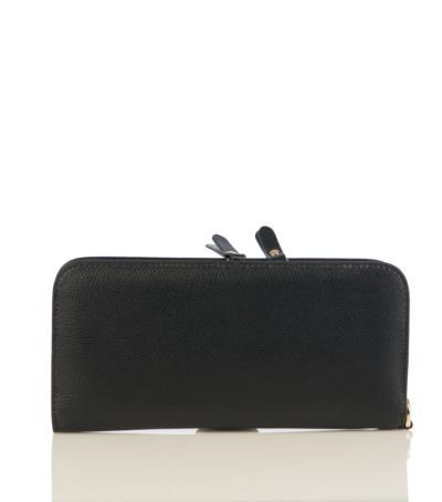 Rectangular tan leather purse wallet with zip opening and gold accessories.