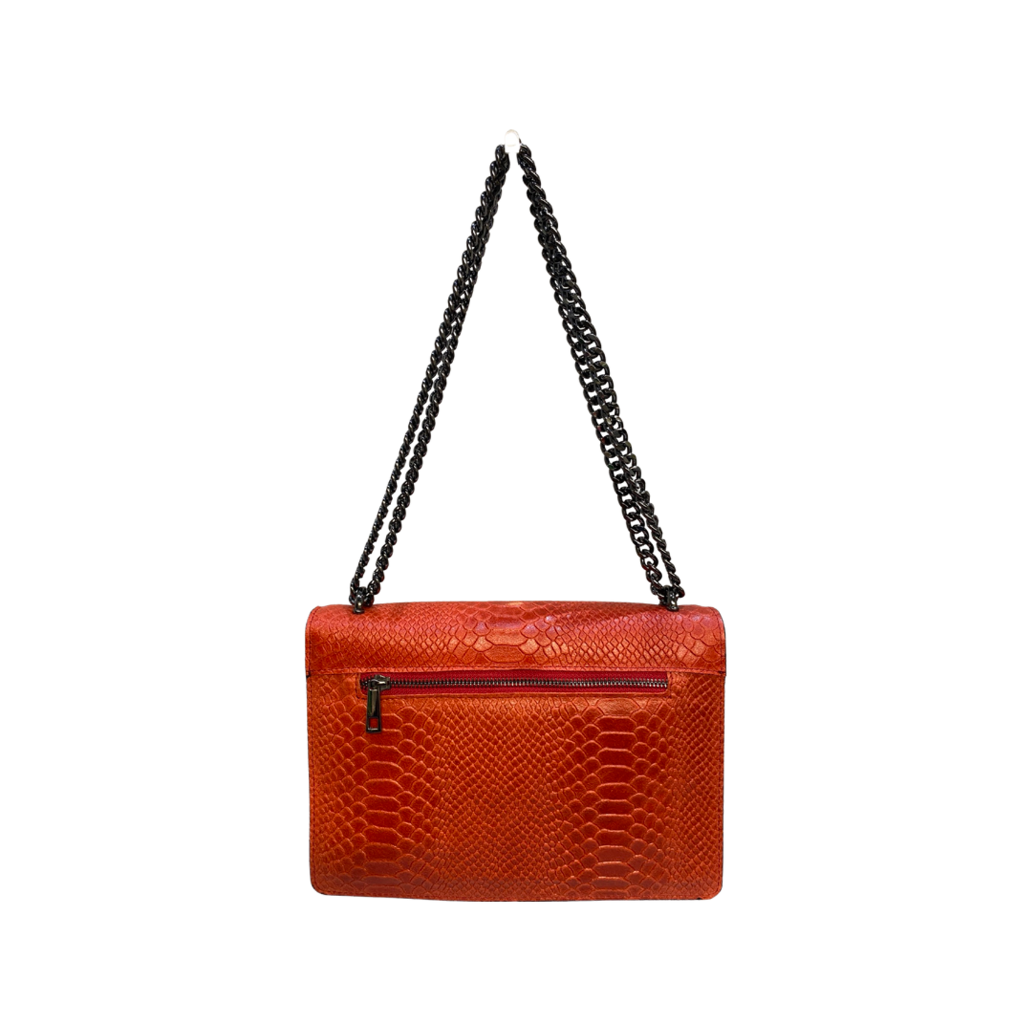 Large leather crossbody bag with chain strap and double-headed tiger hardware, made in Italy.