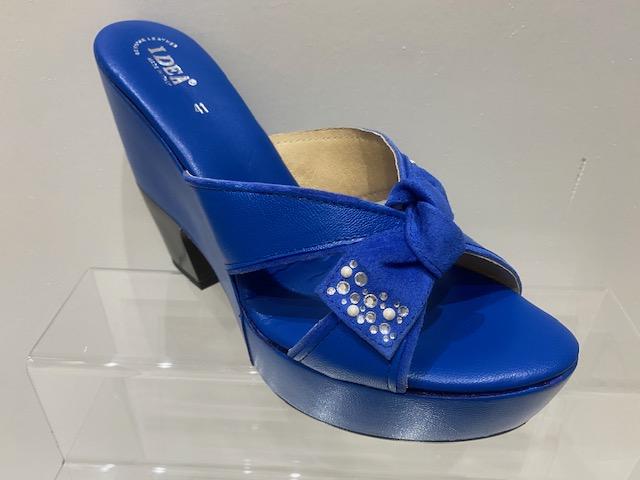 Blue Rhinestone Suede Leather Platform Wedge Sandals with Open-Toe Design, Handmade Italian Women's Shoes.