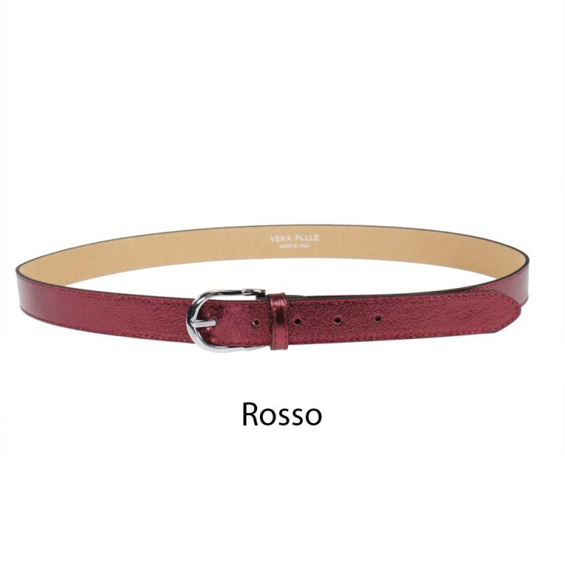 Handmade Italian women's belt in laminated calf leather with metal buckle.