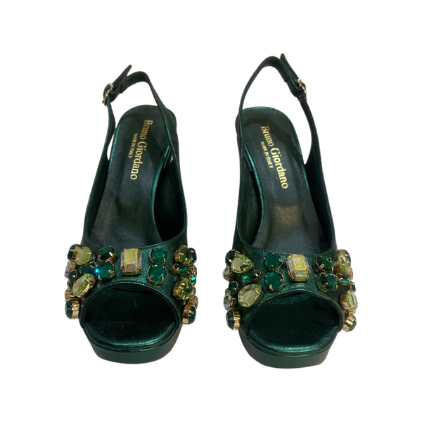 Green Jewel Embellished Shoes with Matching Bag