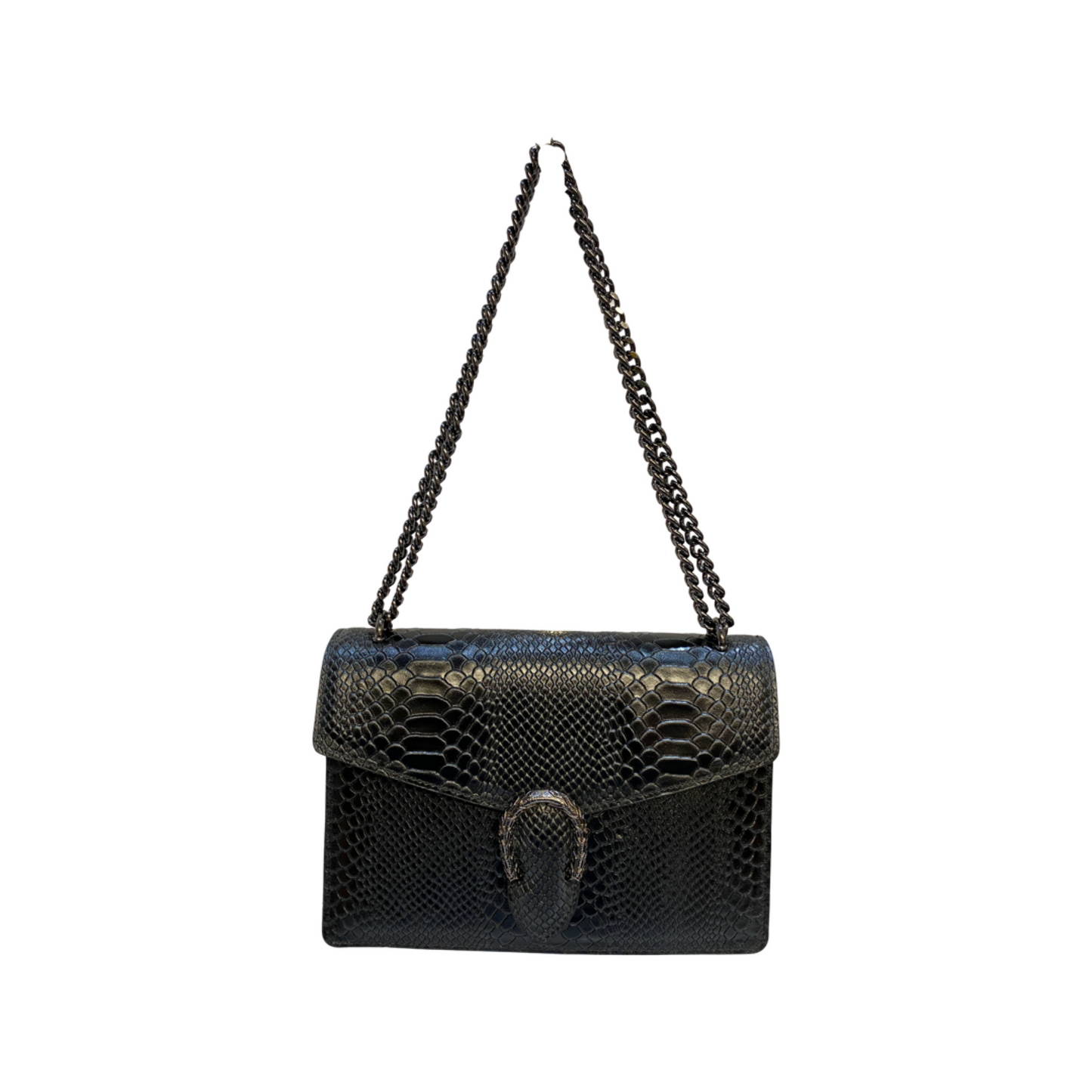 Luxury leather crossbody bag with chain strap and double-headed tiger hardware.