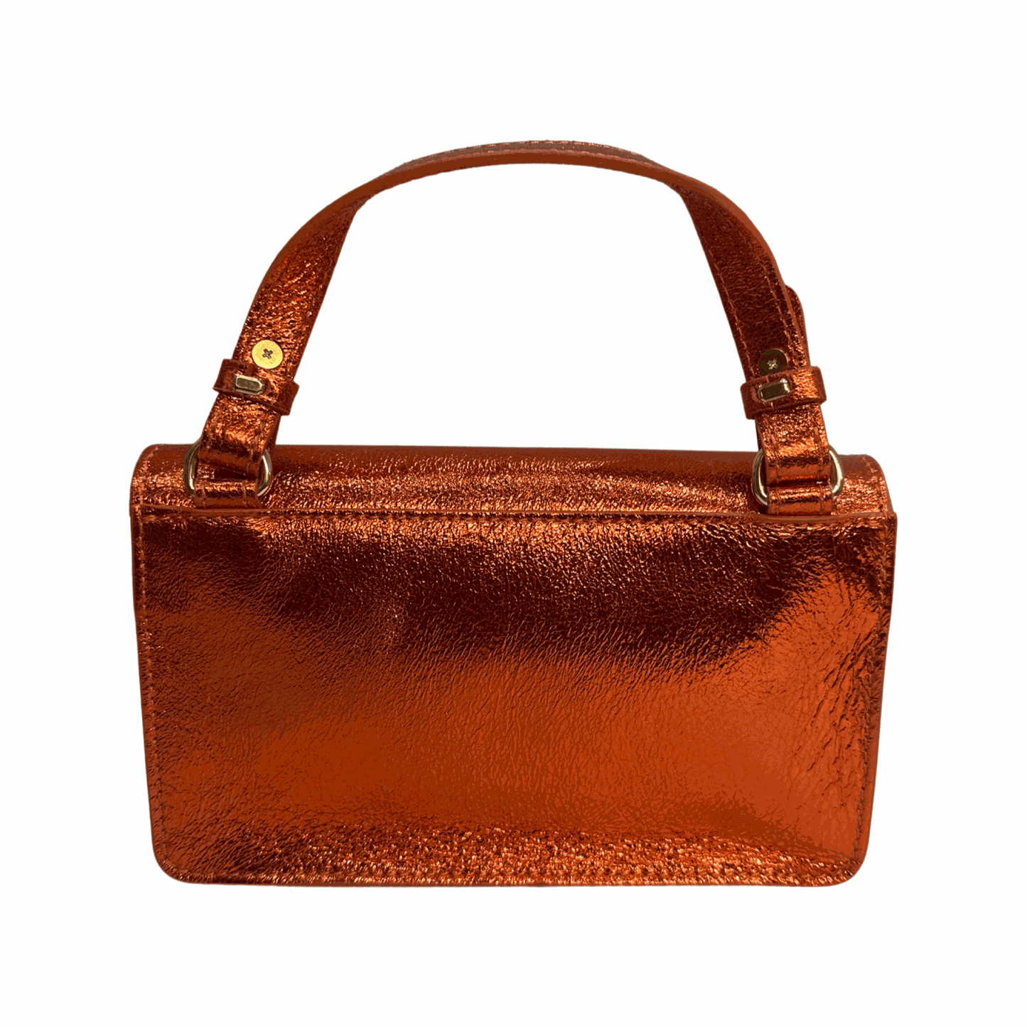 Leather tote bag with top handle, genuine Italian leather, gold bee front flap.