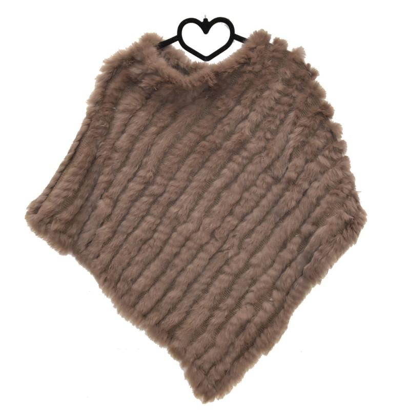 Women Lapin Fur Poncho in brown, cozy winter wear, Teefamm autumn collection.