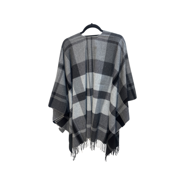 Tartan Tassel Cape Shawl in plaid pattern with tassel finish, cozy and stylish wrap.