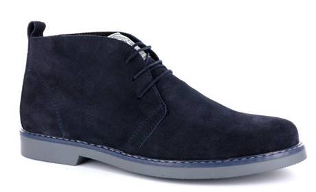 Blue suede lace up desert boots with rubber sole and leather lining, made in Italy.