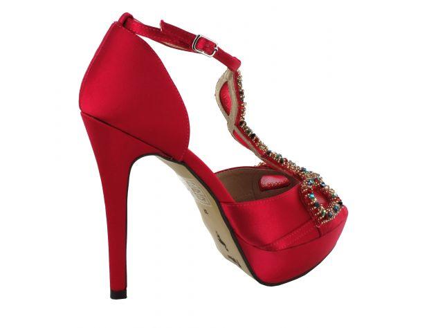 Menbur Pink High Heel T-Bar Sandals with Buckles and Decorative Jewels