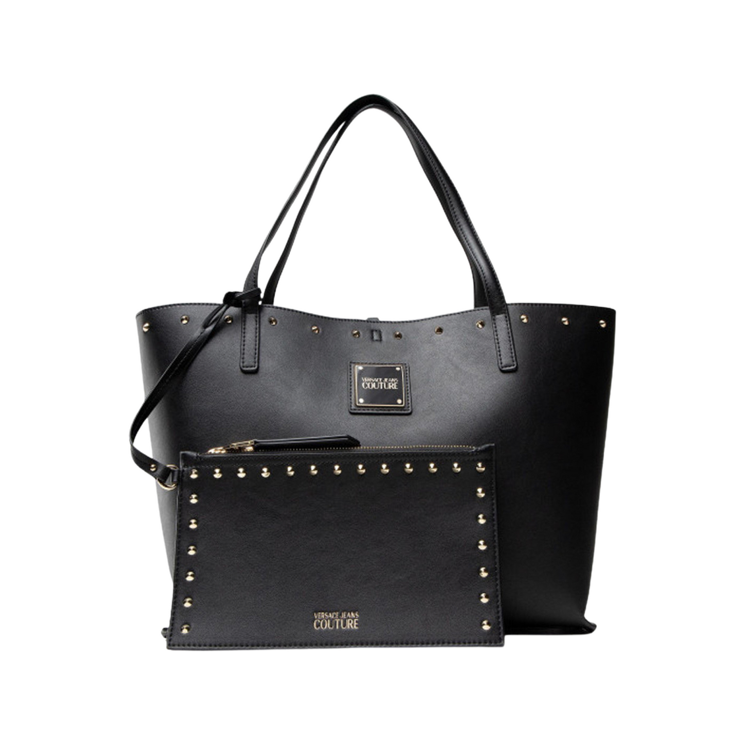 Versace Large Leather Tote Bag with removable pochette and metallic fastening.