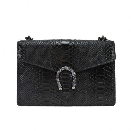 Large leather crossbody bag with chain strap and double-headed tiger hardware.