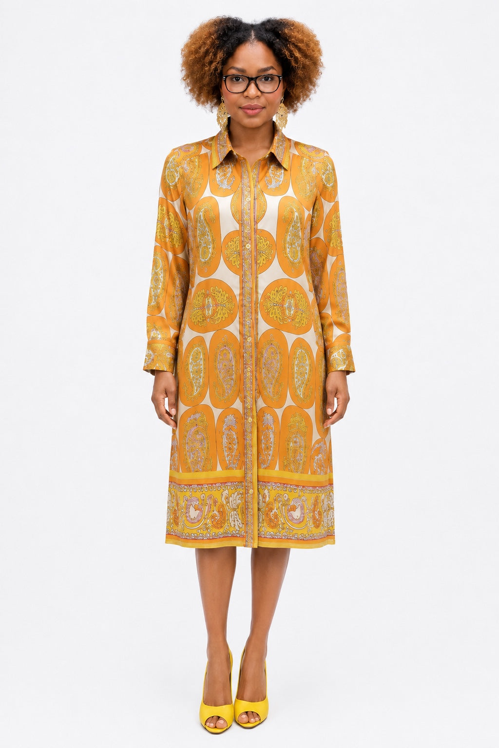 Yellow Silk Shirt Dress