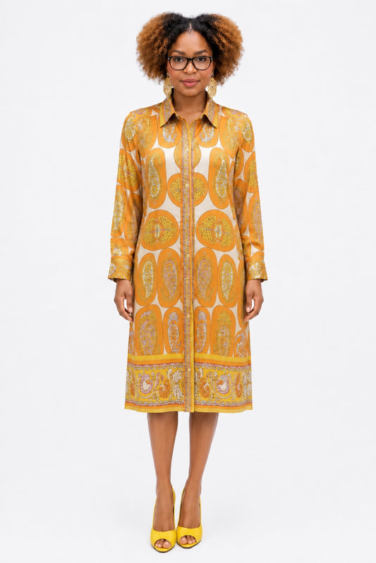 Yellow Silk Shirt Dress