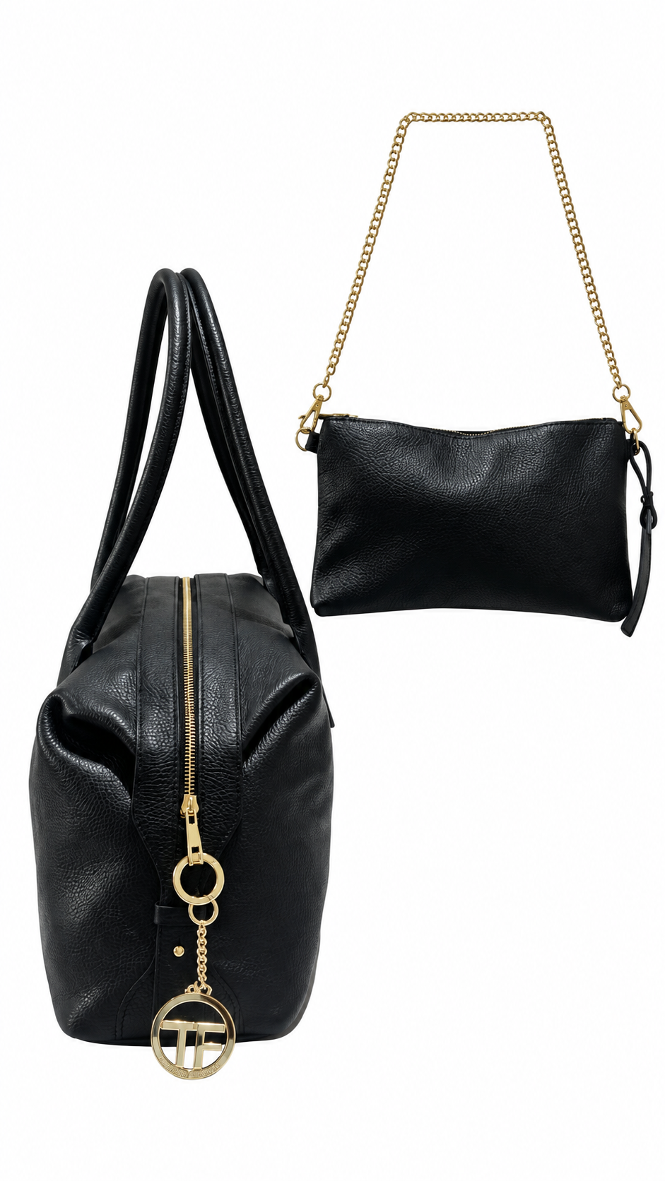 Black Italian Leather Oversized Shoulder Bag Set