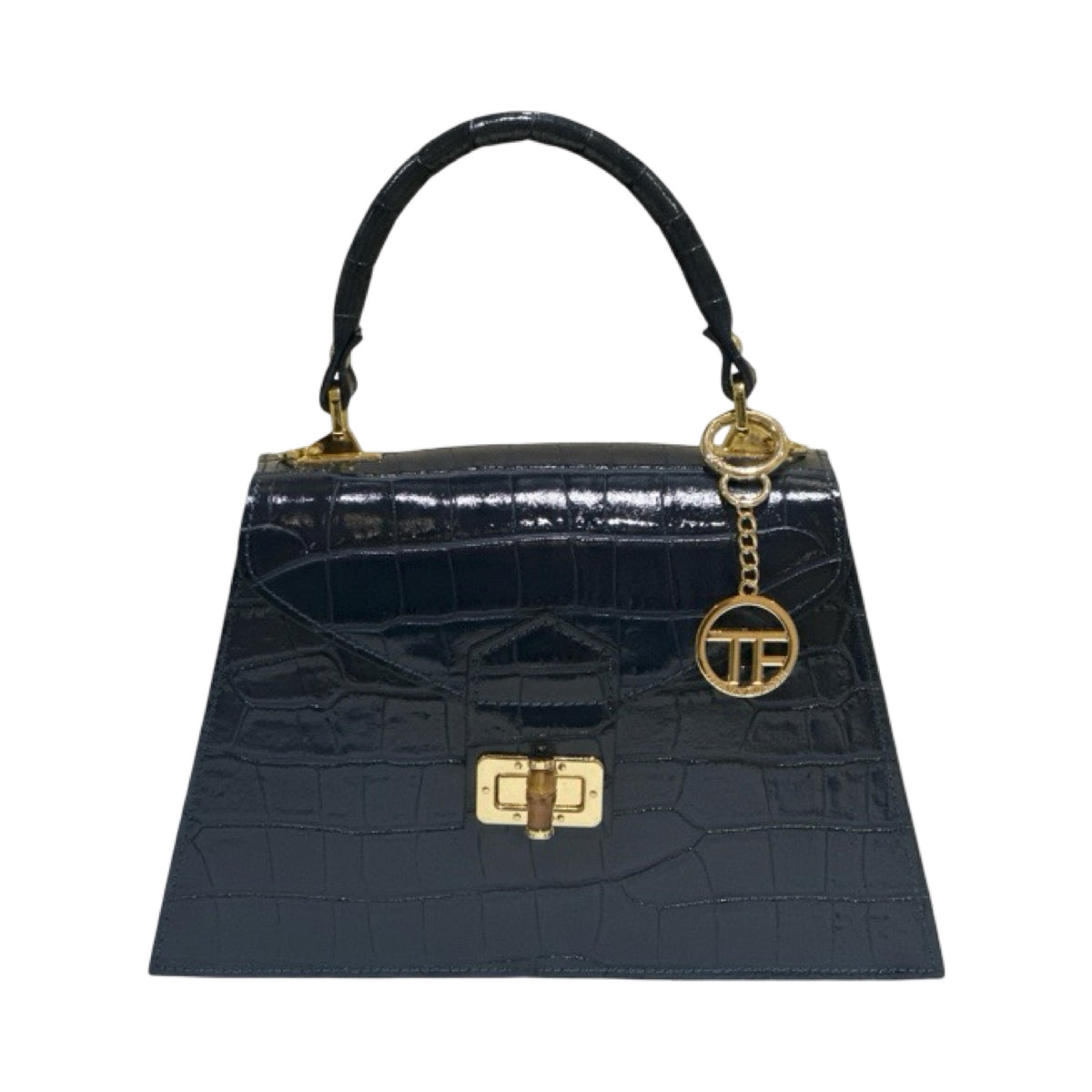 Made in Italy Medium Croc-Embossed Structured Top Handle Tote Bag