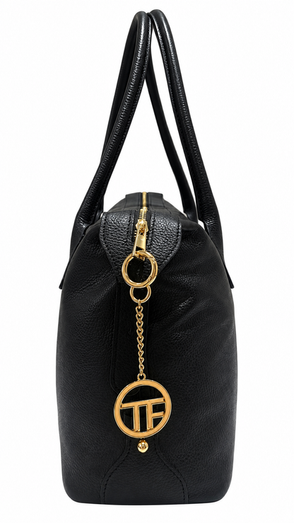 Black Italian Leather Oversized Shoulder Bag Set