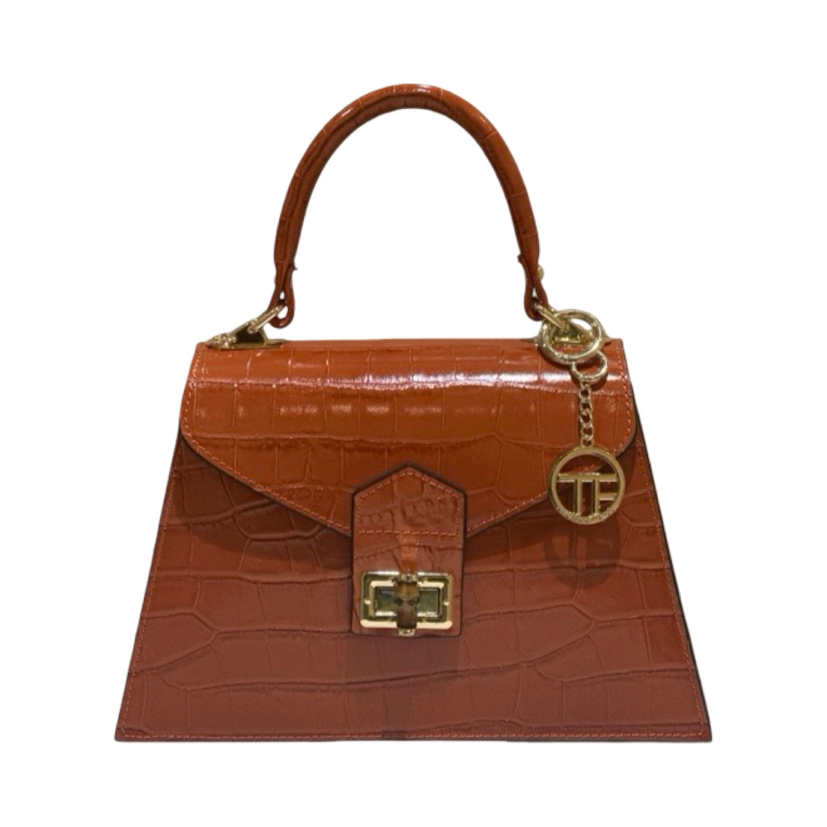 Made in Italy Medium Croc-Embossed Structured Top Handle Tote Bag