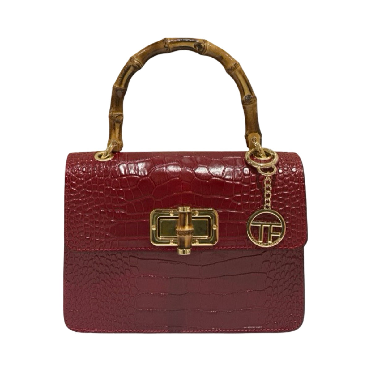Made in Italy Croc-Embossed Leather Medium Bamboo Handle Tote Bag