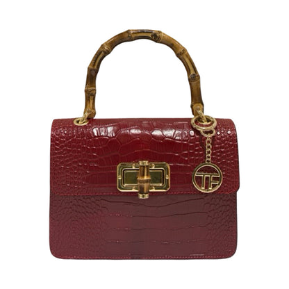 Made in Italy Croc-Embossed Leather Medium Bamboo Handle Tote Bag