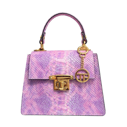 Top Handle Small Tote Leather Bag Python Effect - Shoulder Bag for Women