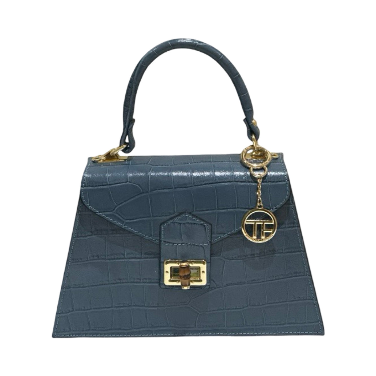 Made in Italy Medium Croc-Embossed Structured Top Handle Tote Bag