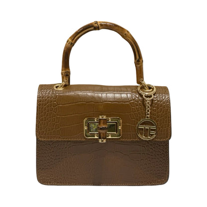 Made in Italy Croc-Embossed Leather Medium Bamboo Handle Tote Bag