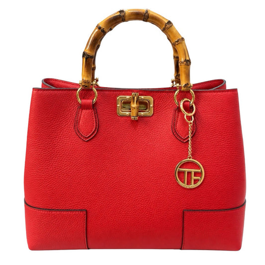 Bamboo Top Handles Large Leather Tote Bag - Shoulder Bag for Women