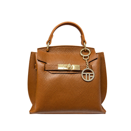 Small Top Handle Pebbled Leather Tote Bag Made in Italy - Shoulder Bag for Women