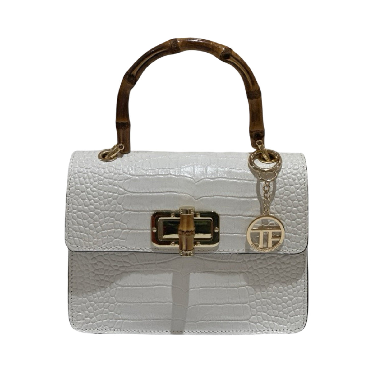 Made in Italy Croc-Embossed Leather Medium Bamboo Handle Tote Bag