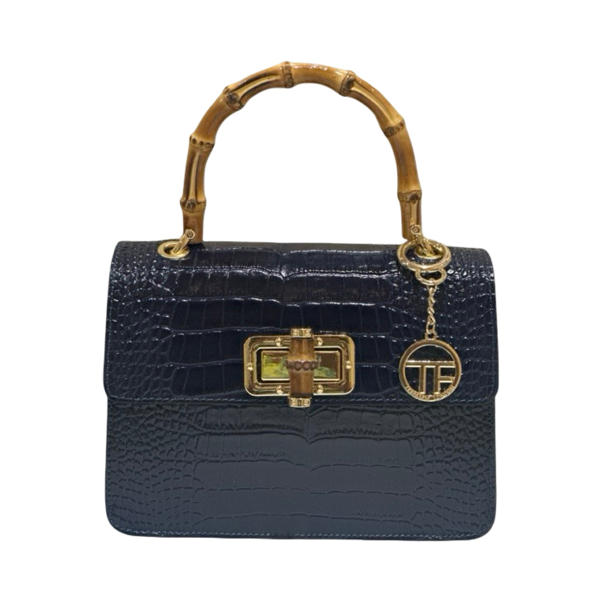 Made in Italy Croc-Embossed Leather Medium Bamboo Handle Tote Bag