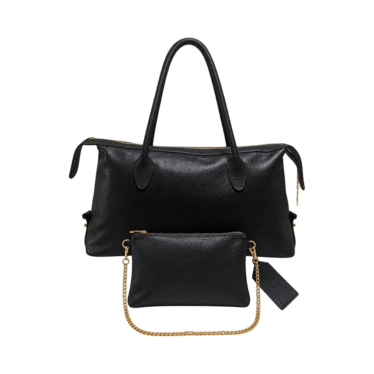 Black Italian Leather Oversized Shoulder Bag Set