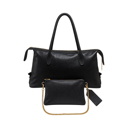 Black Italian Leather Oversized Shoulder Bag Set