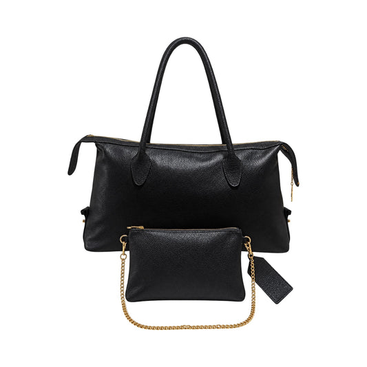 Black Italian Leather Oversized Shoulder Bag Set