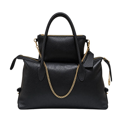 Black Italian Leather Oversized Shoulder Bag Set