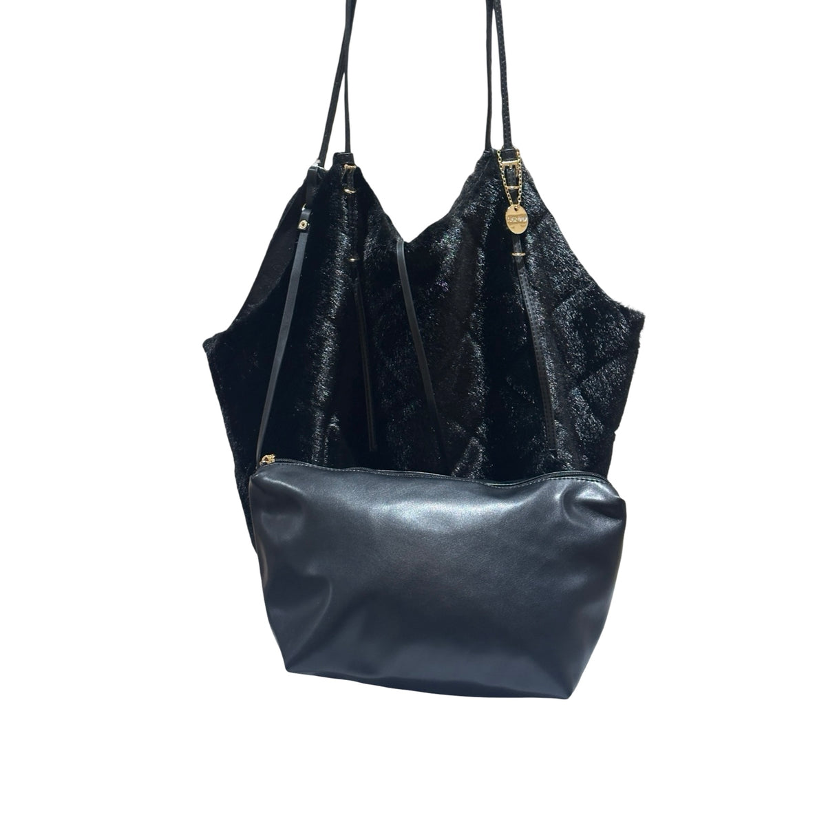 Alex Max Luxury Black Faux Fur Hobo Shoulder Bag