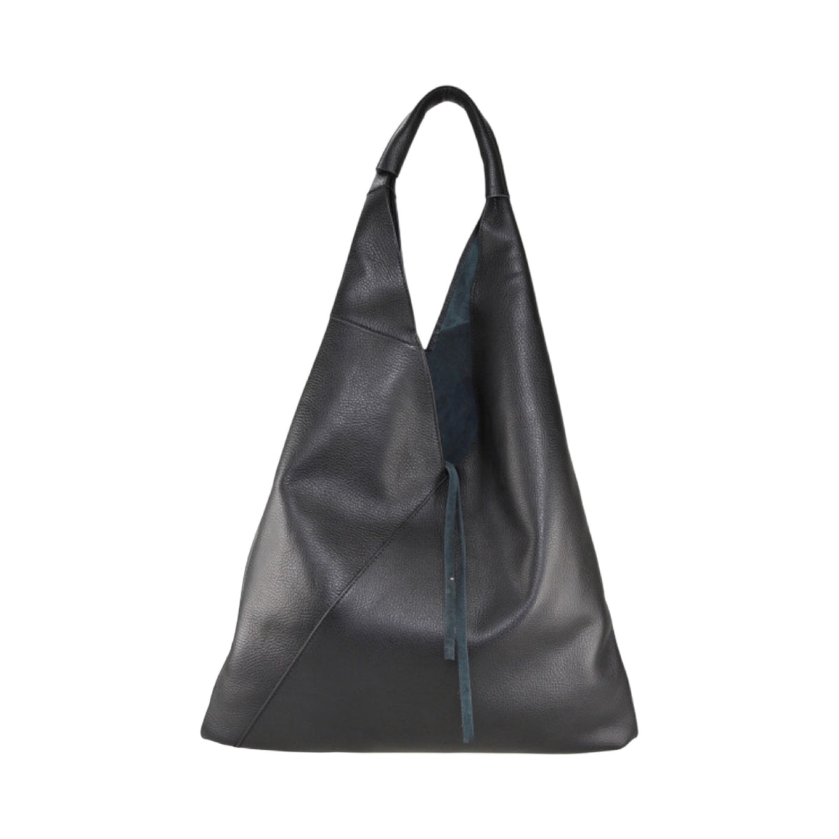 Oversized Black Italian Leather Hobo Shoulder Bag