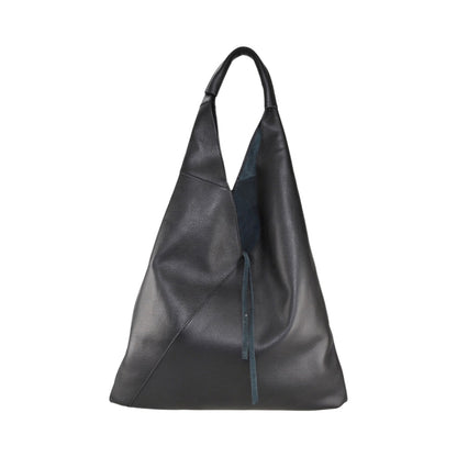Oversized Black Italian Leather Hobo Shoulder Bag