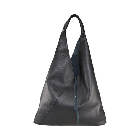 Oversized Black Italian Leather Hobo Shoulder Bag