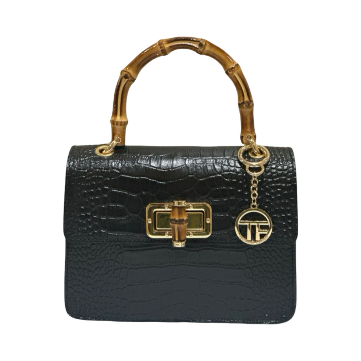 Made in Italy Croc-Embossed Leather Medium Bamboo Handle Tote Bag