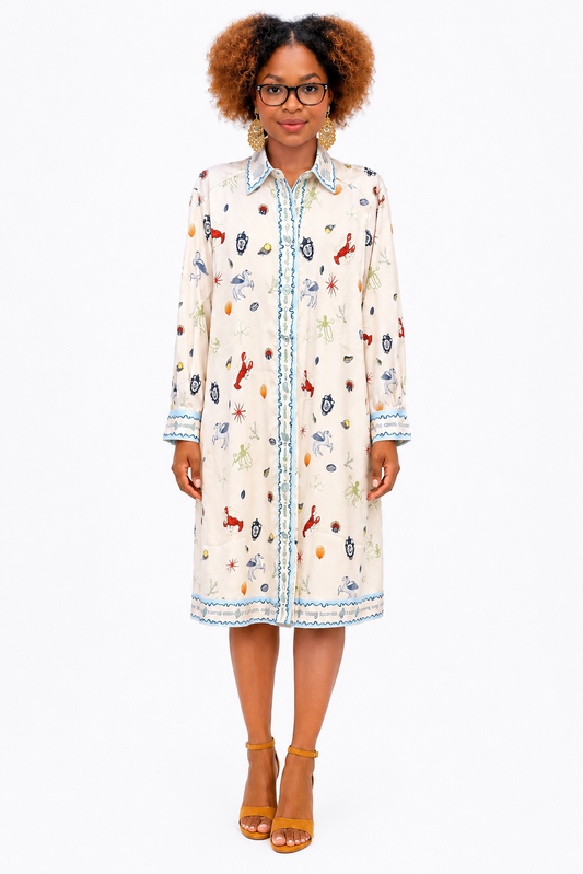 Printed Silk Shirt Dress