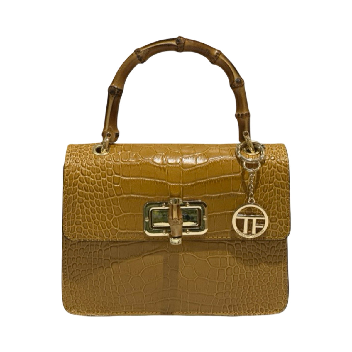 Made in Italy Croc-Embossed Leather Medium Bamboo Handle Tote Bag
